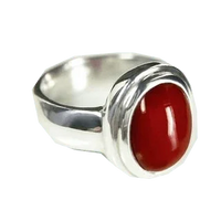 Brahmatells Red Coral Oval-Apple-Red Ring in Golden Setting: Mars-Infused Gem for Empowerment by Brahmatells