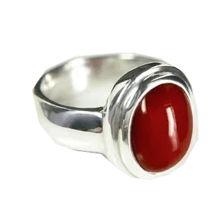 Brahmatells Red Coral Oval-Apple-Red Ring in Golden Setting: Mars-Infused Gem for Empowerment by Brahmatells
