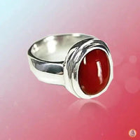 Brahmatells Red Coral Oval-Apple-Red Ring in Golden Setting: Mars-Infused Gem for Empowerment by Brahmatells