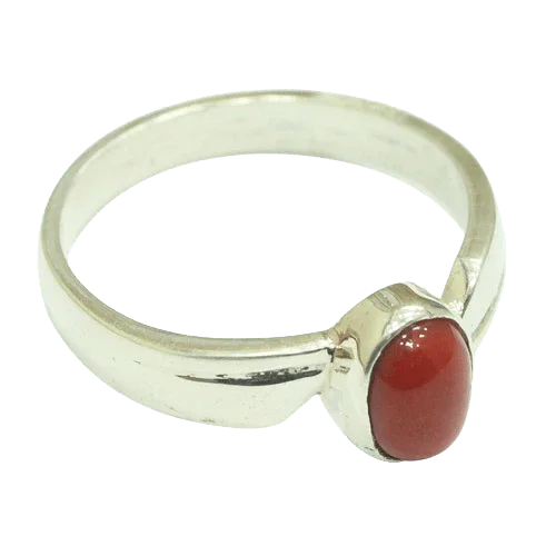 Brahmatells Red Coral Oval Ring in Silver Setting by Brahmatells