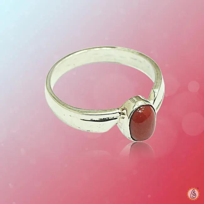 Brahmatells Red Coral Oval Ring in Silver Setting by Brahmatells