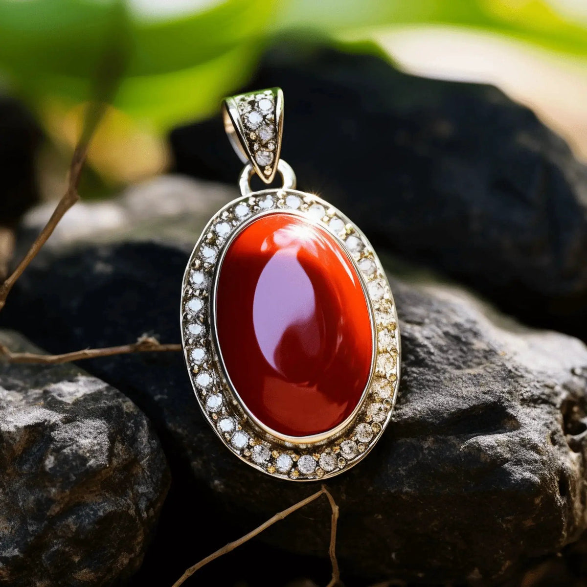 Brahmatells Red Coral Oval-Wine-Red Pendant: Mars-Infused Gemstone for Empowerment by Brahmatells