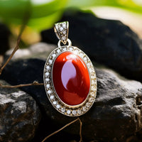 Brahmatells Red Coral Oval-Wine-Red Pendant: Mars-Infused Gemstone for Empowerment by Brahmatells