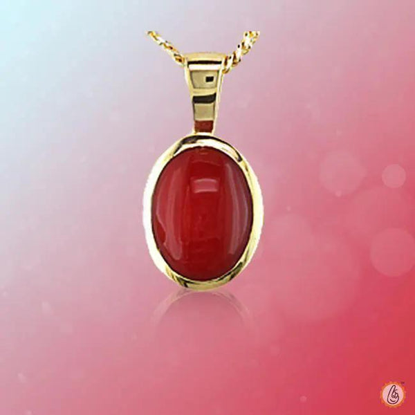 Brahmatells Red Coral Oval-Wine-Red Pendant: Mars-Infused Gemstone for Empowerment by Brahmatells