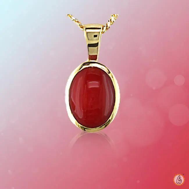 Brahmatells Red Coral Oval-Wine-Red Pendant: Mars-Infused Gemstone for Empowerment by Brahmatells