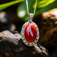 Brahmatells Red Coral Oval-Wine-Red Pendant: Mars-Infused Gemstone for Empowerment by Brahmatells