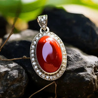 Brahmatells Red Coral Oval-Wine-Red Pendant: Mars-Infused Gemstone for Empowerment by Brahmatells