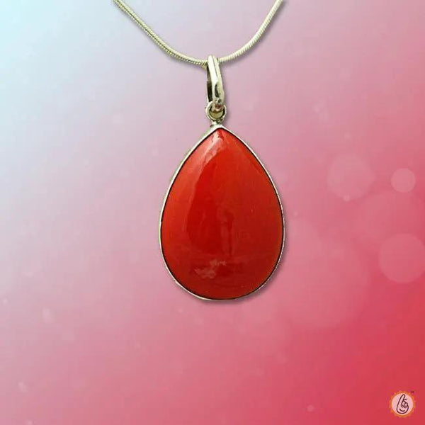 Brahmatells Red Coral Pear-Drop-Cherry-Red Pendant: Mars-Infused Elegance by Brahmatells