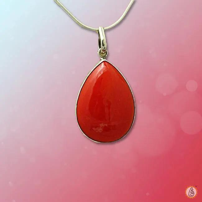Brahmatells Red Coral Pear-Drop-Cherry-Red Pendant: Mars-Infused Elegance by Brahmatells