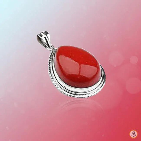 Brahmatells Red Coral Pear-Drop-Crimson-Red Pendant: Mars-Inspired Gemstone by Brahmatells
