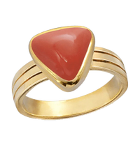 Brahmatells Red Coral Triangle-Apple-Red Ring in Golden Setting: A Mars-Inspired Gemstone by Brahmatells