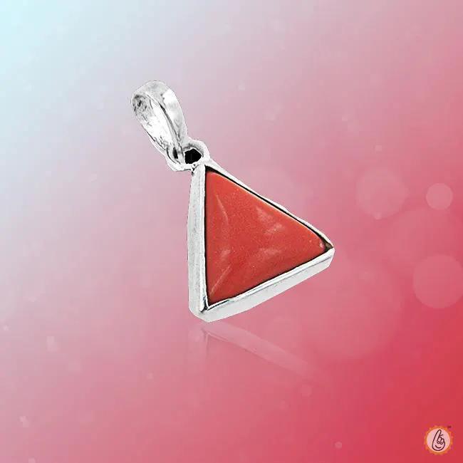 Brahmatells Red Coral Triangle-Apple-Red Silver Pendant: A Mars-Inspired Gemstone by Brahmatells