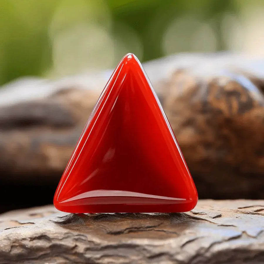 Brahmatells Red Coral Triangle-Apple-Red Silver Pendant: A Mars-Inspired Gemstone by Brahmatells