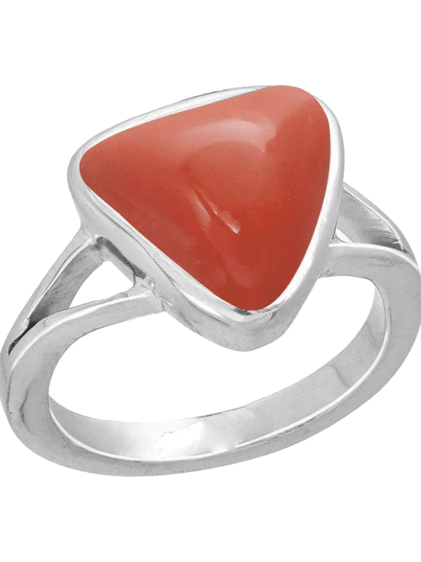 Brahmatells Red Coral Triangular-Blood-Red Ring: A Mars-Inspired Astrological Jewel by Brahmatells