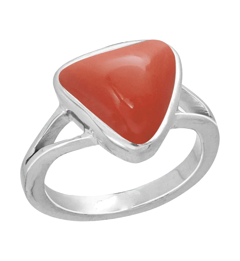 Brahmatells Red Coral Triangular-Blood-Red Ring: A Mars-Inspired Astrological Jewel by Brahmatells