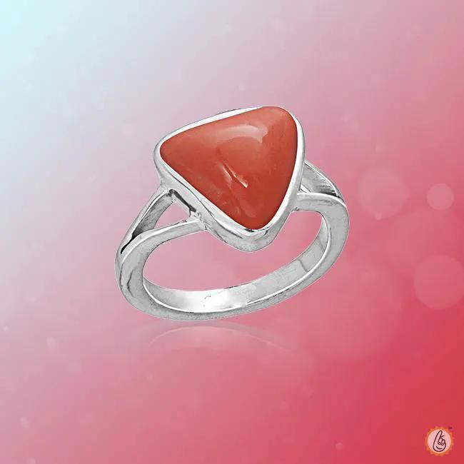 Brahmatells Red Coral Triangular-Blood-Red Ring: A Mars-Inspired Astrological Jewel by Brahmatells