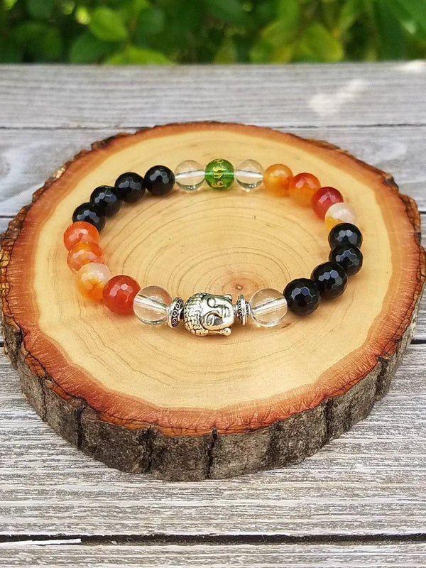 Buddha Protection Bracelet with Fire Agate & Black Onyx | Brahmatells by Brahmatells