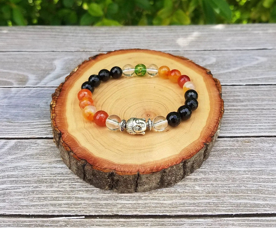 Buddha Protection Bracelet with Fire Agate & Black Onyx | Brahmatells by Brahmatells