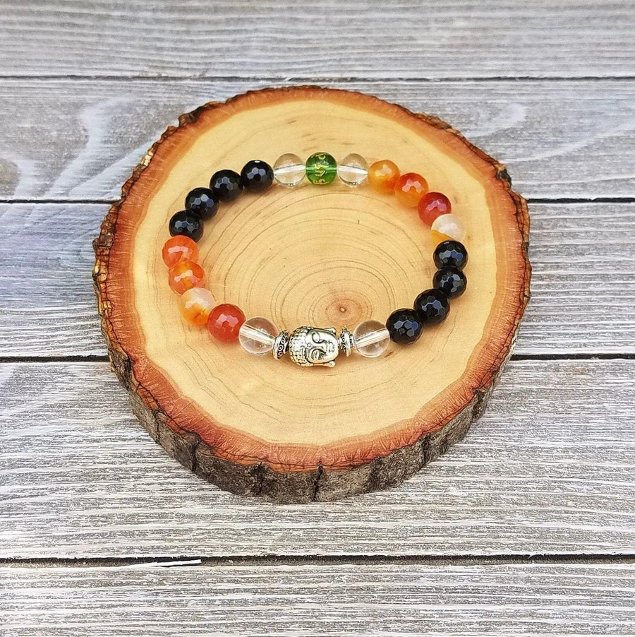 Buddha Protection Bracelet with Fire Agate & Black Onyx | Brahmatells by Brahmatells