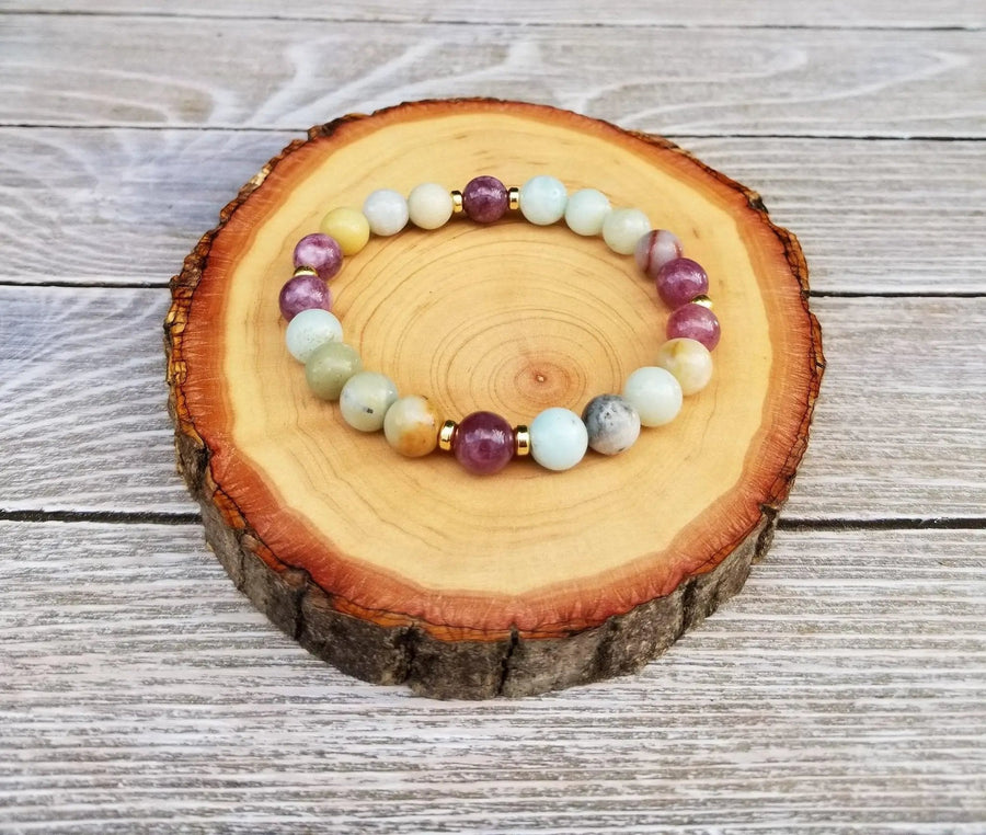 Calming Peace Bracelet with Amazonite & Lepidolite - Brahmatells Astro Collection by Brahmatells