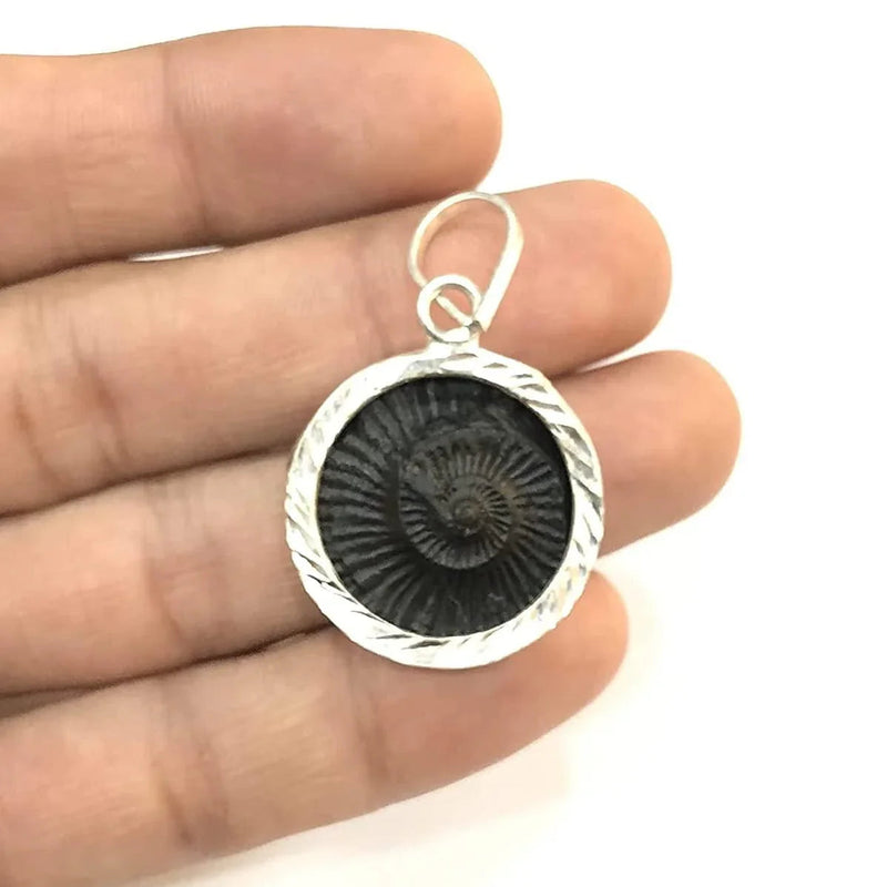 Chakra Shaligram Silver Plated Pendant. by Brahmatells