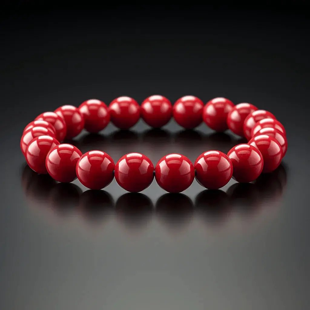 Cherry Red Coral Round Bracelet - Mars Harmony Accessory | Brahmatells by Brahmatells