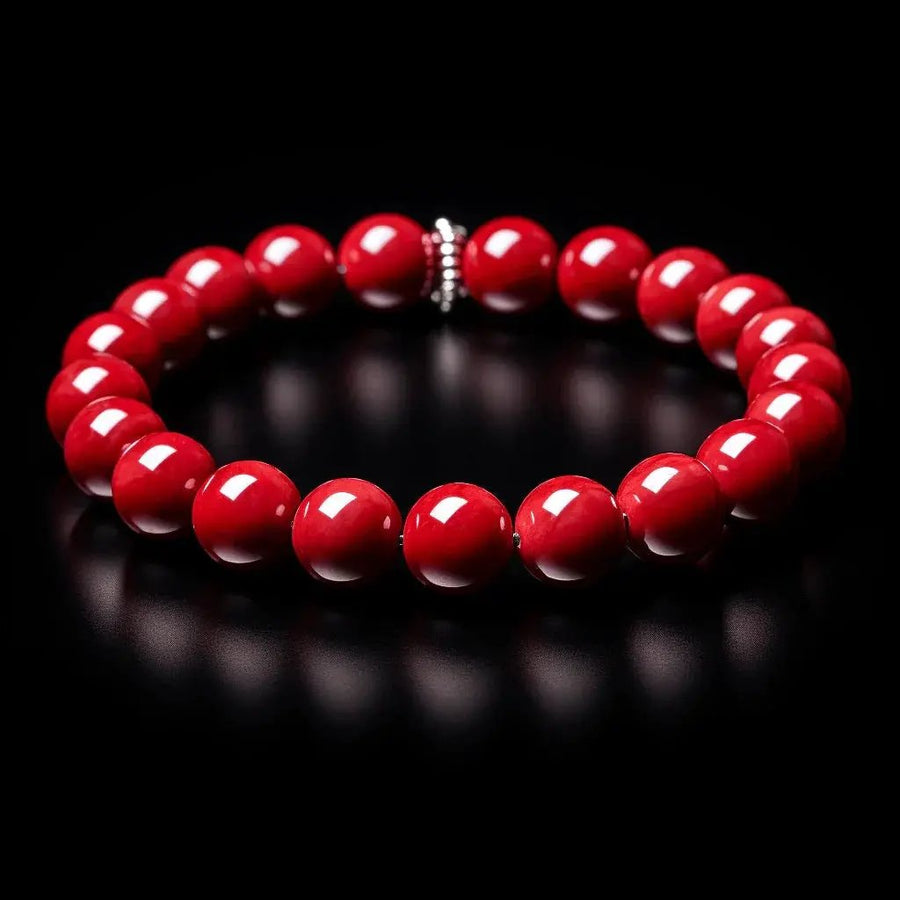 Cherry Red Coral Round Bracelet - Mars Harmony Accessory | Brahmatells by Brahmatells