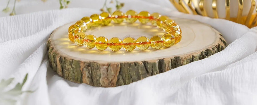 Citrine Diamond Cut Bracelet - 8mm Beads for Men & Women by Brahmatells