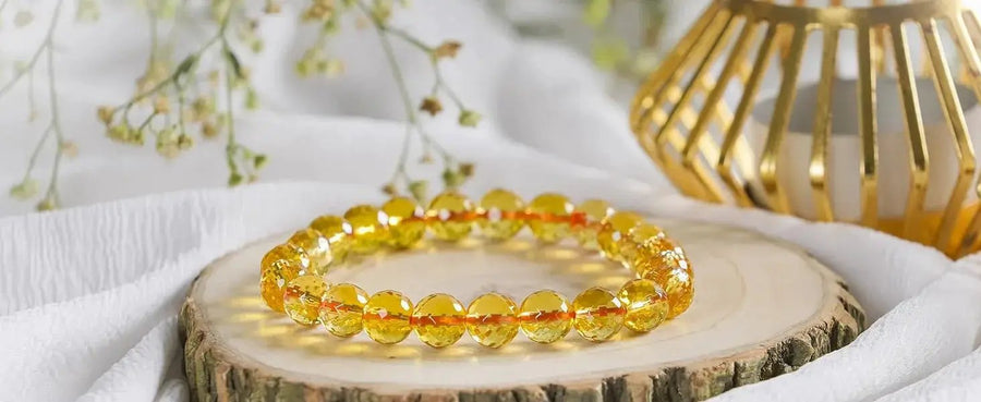 Citrine Diamond Cut Bracelet - 8mm Beads for Men & Women by Brahmatells