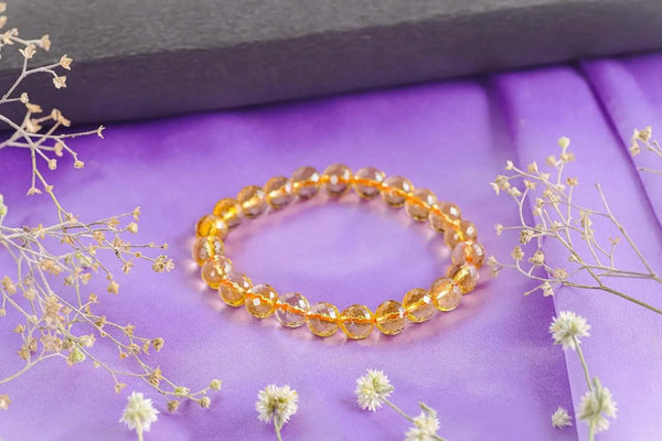 Citrine Diamond Cut Bracelet - 8mm Beads for Men & Women by Brahmatells