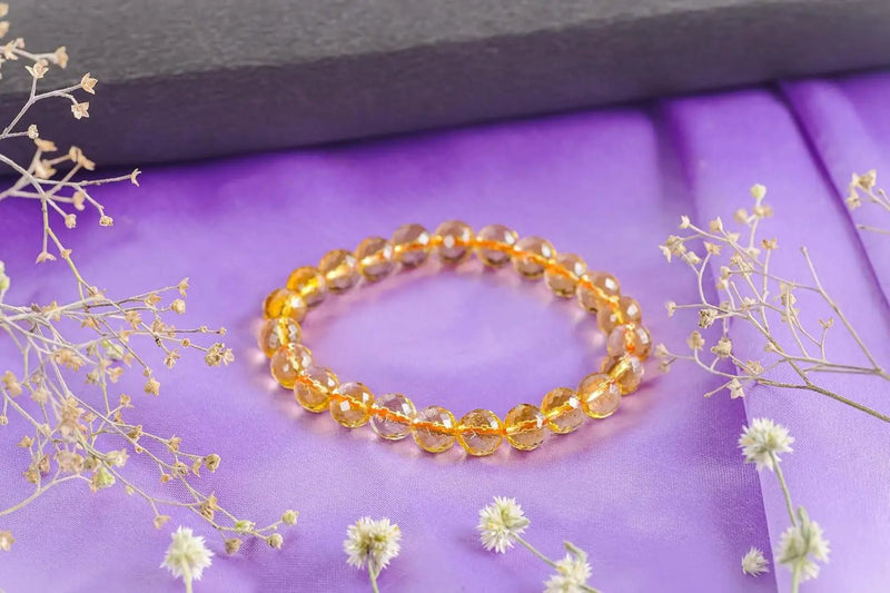 Citrine Diamond Cut Bracelet - 8mm Beads for Men & Women by Brahmatells