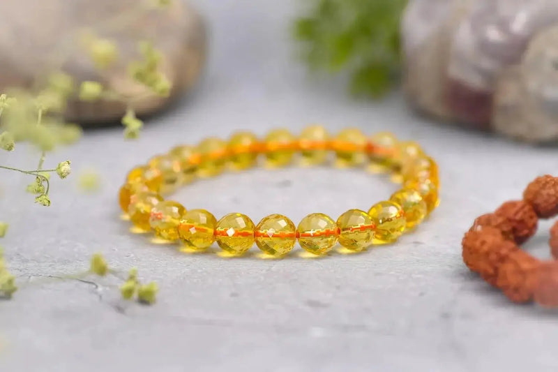 Citrine Diamond Cut Bracelet - 8mm Beads for Men & Women by Brahmatells