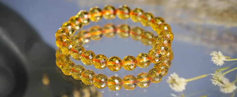 Citrine Diamond Cut Bracelet - 8mm Beads for Men & Women by Brahmatells