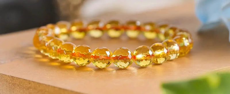 Citrine Diamond Cut Bracelet - 8mm Beads for Men & Women by Brahmatells