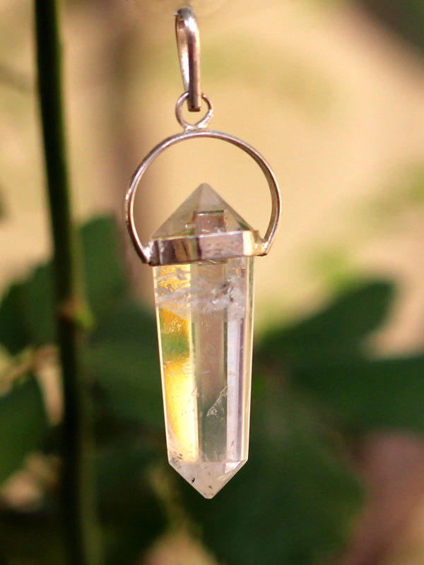 Clear Quartz Crystal Double Side Pendant by Brahmatells
