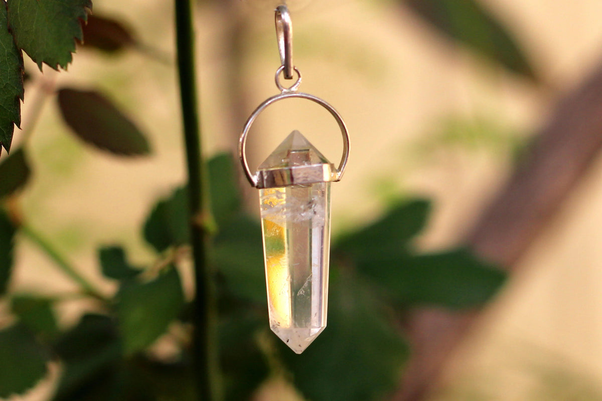 Clear Quartz Crystal Double Side Pendant by Brahmatells