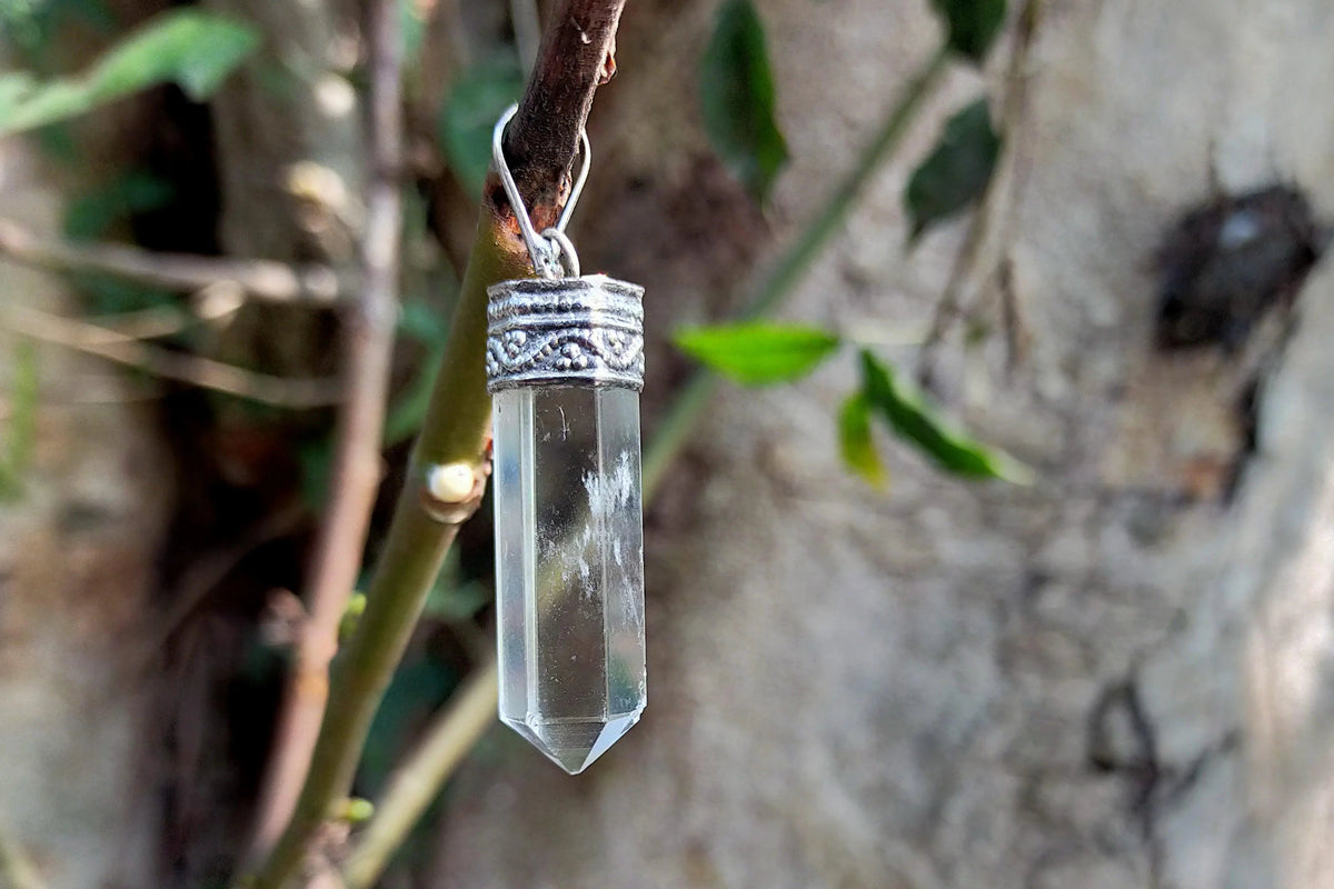 Clear Quartz Crystal Pencil Pendant by Brahmatells