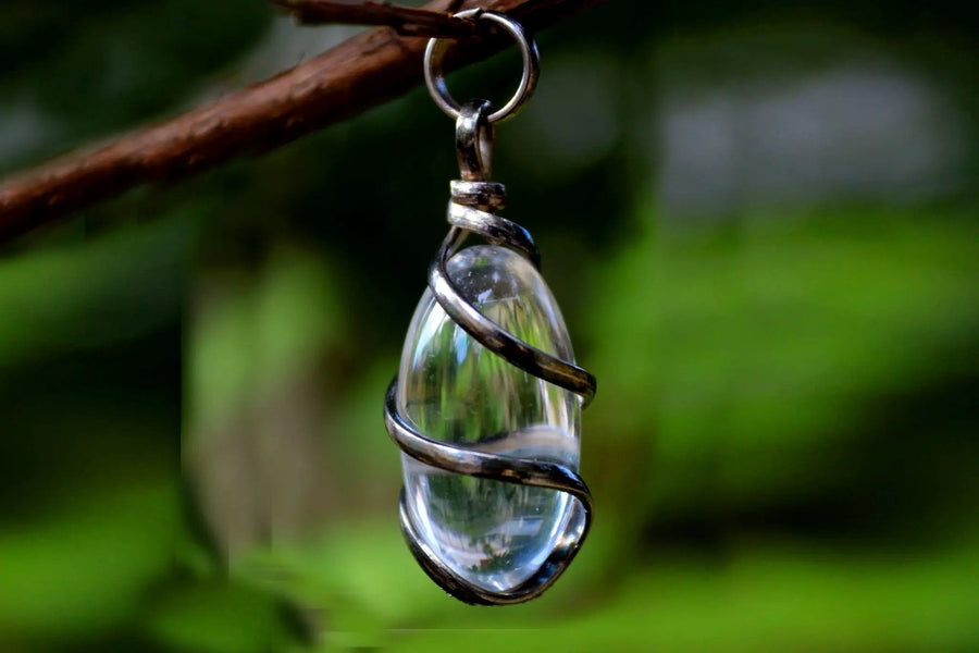 Clear Quartz Crystal Shivlingam Pendent by Brahmatells