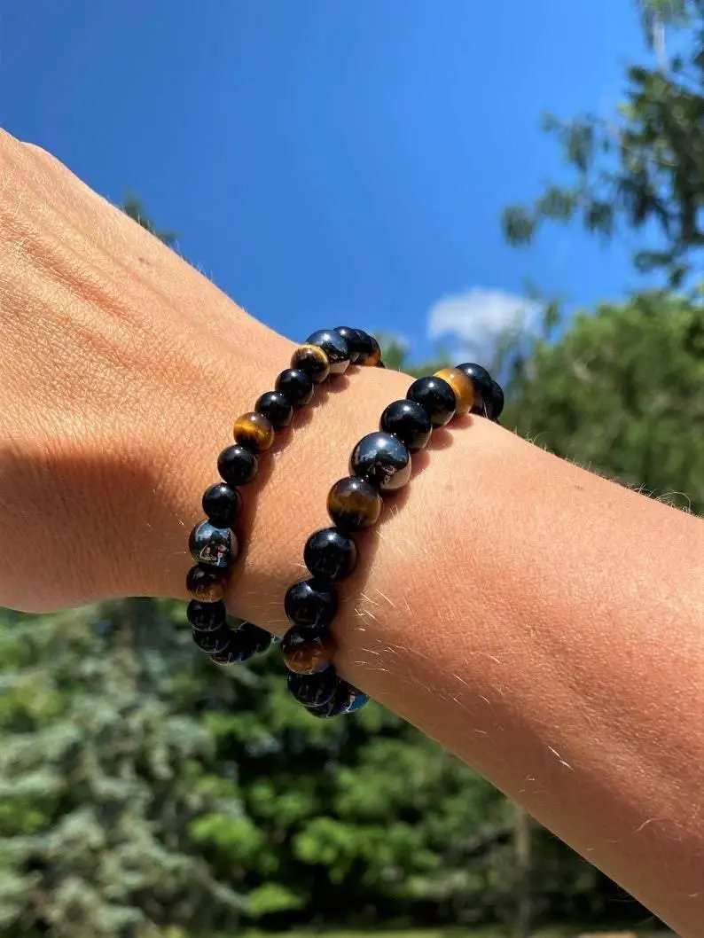 Couples Tiger's Eye & Obsidian Bracelet for Harmony | Brahmatells by Brahmatells