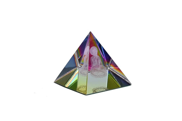 Crystal Clear Glass Pyramid with Buddha Sitting in Meditative Posture (Small) by Brahmatells