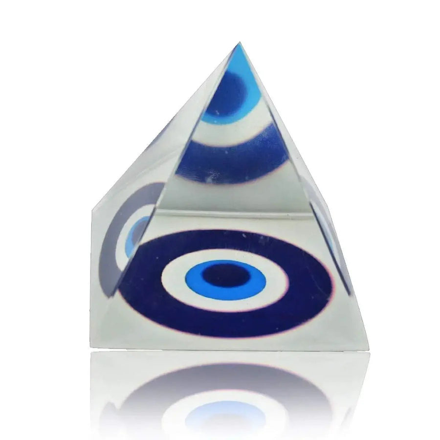 Crystal Evil Eye Glass Pyramid (Clear and Blue, Standard) by Brahmatells