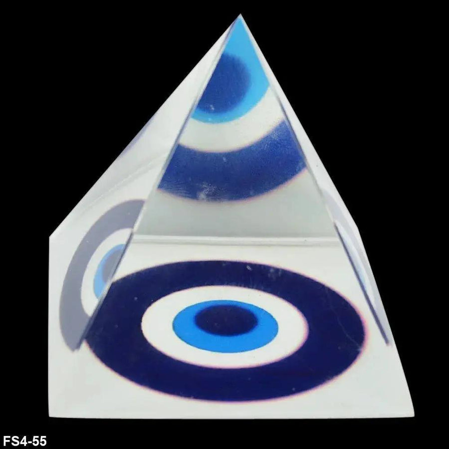 Crystal Evil Eye Glass Pyramid (Clear and Blue, Standard) by Brahmatells
