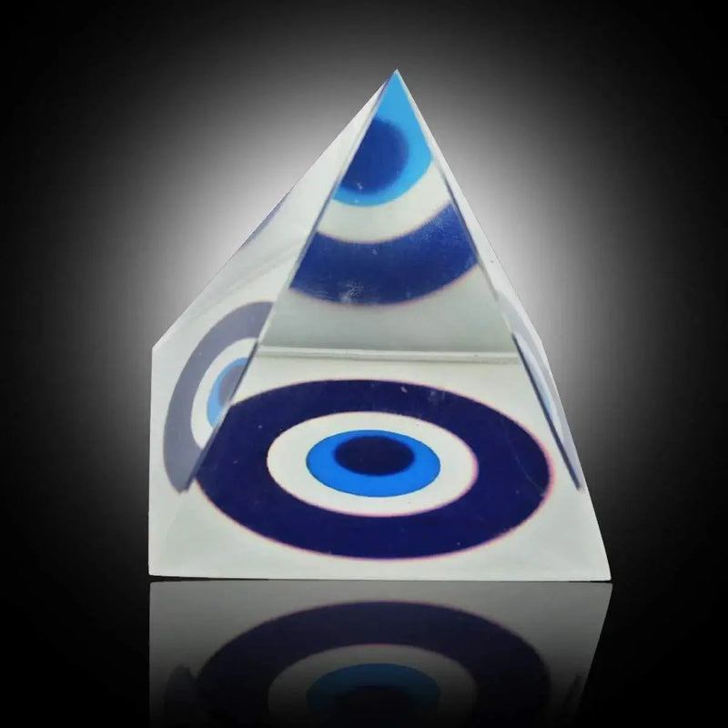 Crystal Evil Eye Glass Pyramid (Clear and Blue, Standard) by Brahmatells
