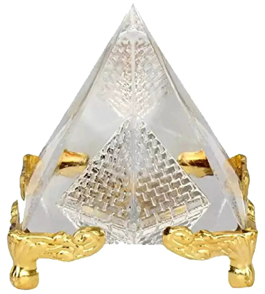 Crystal Glass Pyramid with Golden Stand by Brahmatells