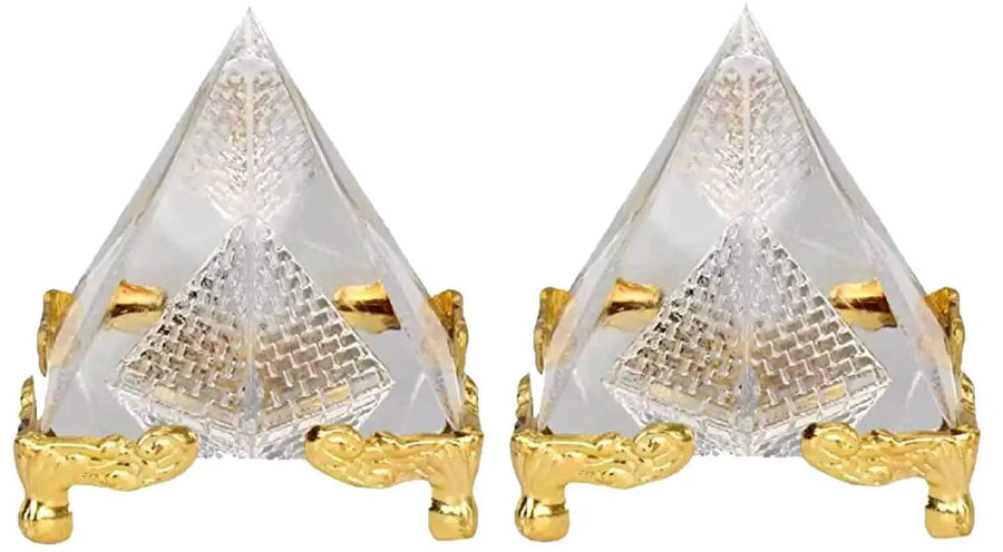 Crystal Glass Pyramid with Golden Stand by Brahmatells