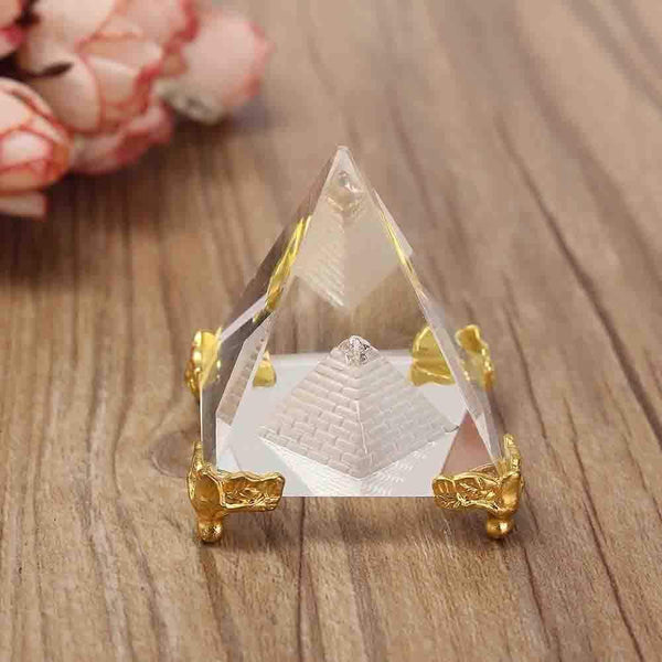 Crystal Glass Pyramid with Golden Stand by Brahmatells