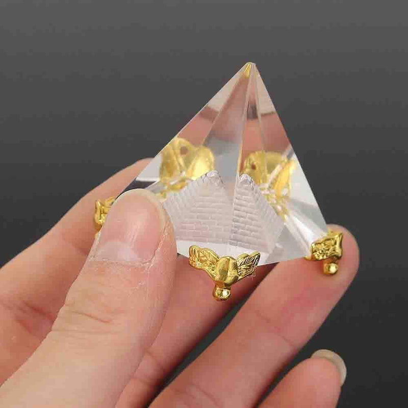 Crystal Glass Pyramid with Golden Stand by Brahmatells