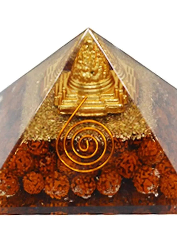 Crystal Pyramid with Shri Yantra and Rudraksha for Spiritual Healing, Meditation, Health & Wealth by Brahmatells