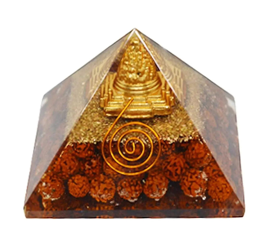 Crystal Pyramid with Shri Yantra and Rudraksha for Spiritual Healing, Meditation, Health & Wealth by Brahmatells