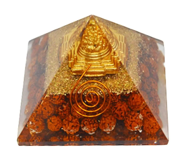 Crystal Pyramid with Shri Yantra and Rudraksha for Spiritual Healing, Meditation, Health & Wealth by Brahmatells